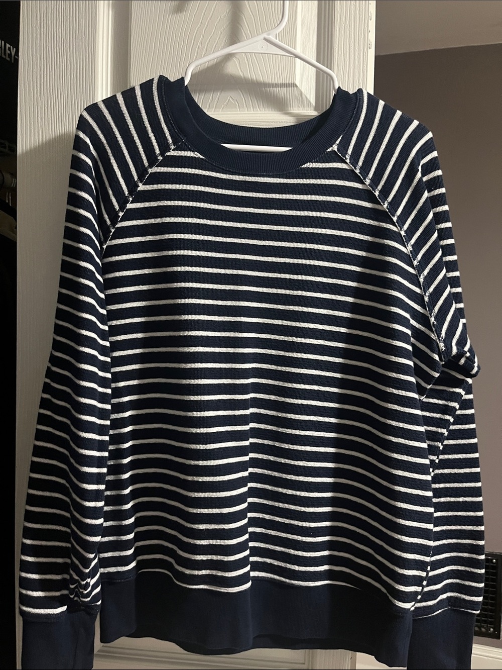 Maurices Navy and White Ribbed Crewneck Top